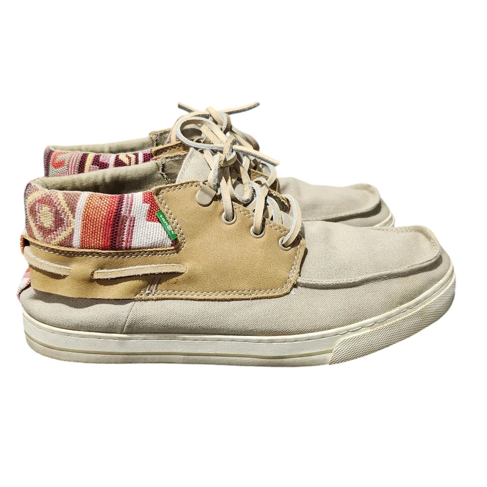 Sanuk Mens High Top Canvas and Leather Loafers size 9